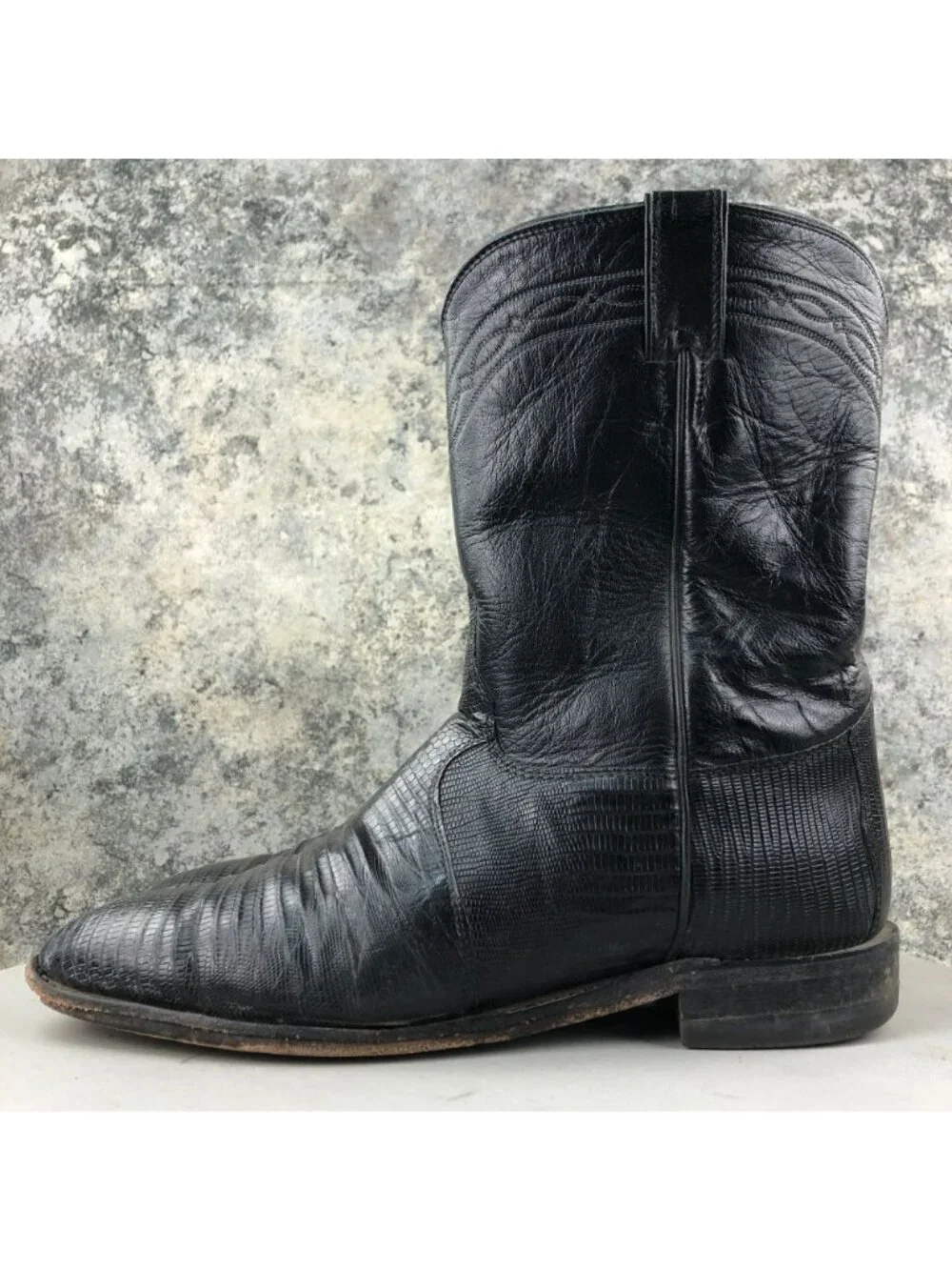 Justin Boots Men's Size 13B Exotic Roper Black Lizard Leather #3112 Boots FAIR